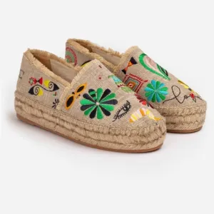 Johnny Was Parker Espadrille Embroidered Beige Slip On Flats Size 6