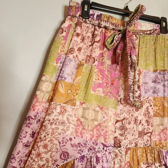 Johnny Was River Tiered Maxi Skirt Pull On Belted Silk Cotton Size XL