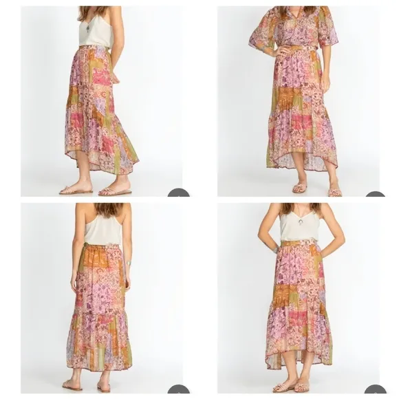 Johnny Was River Tiered Maxi Skirt Pull On Belted Silk Cotton Size XL