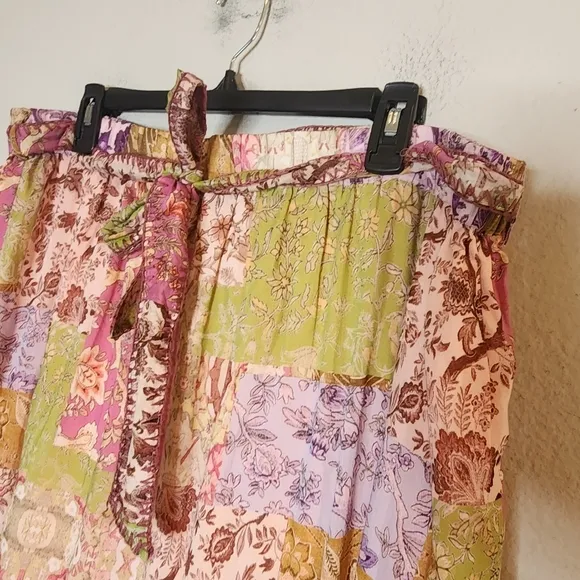 Johnny Was River Tiered Maxi Skirt Pull On Belted Silk Cotton Size XL