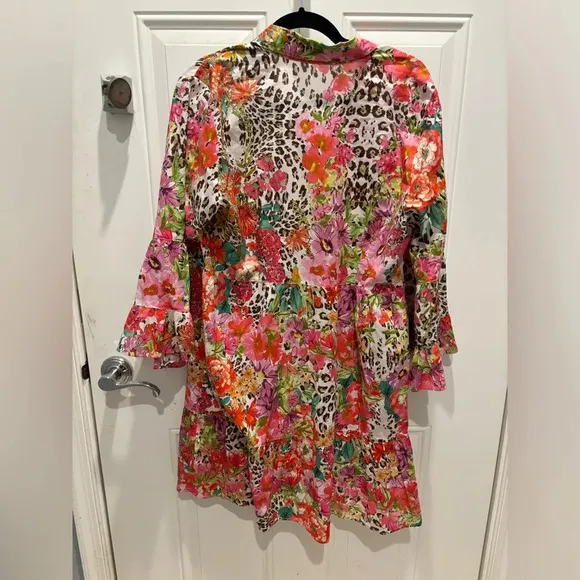 Johnny‎ Was Wild Garden Easy Fit Tiered  Mini Dress Large Retail $198