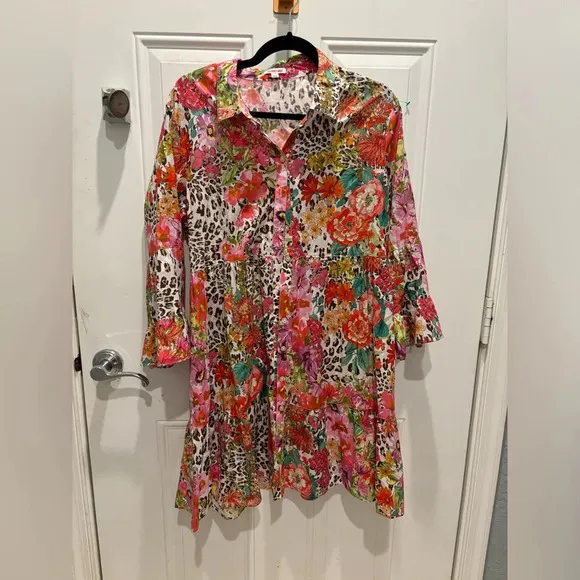 Johnny‎ Was Wild Garden Easy Fit Tiered  Mini Dress Large Retail $198