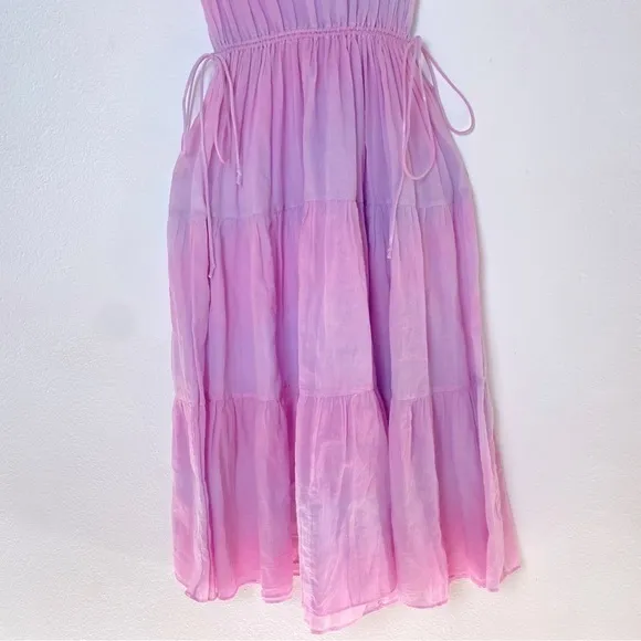 JOHNNY WAS X Amanda Bond Pink Pastel Maxi Boho Coastal Tie Dye Dress M/L
