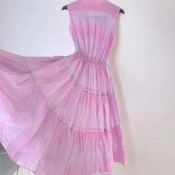 JOHNNY WAS X Amanda Bond Pink Pastel Maxi Boho Coastal Tie Dye Dress M/L