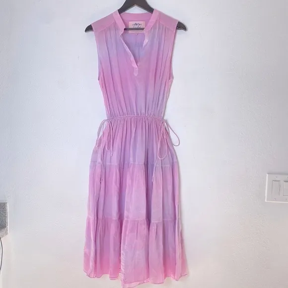 JOHNNY WAS X Amanda Bond Pink Pastel Maxi Boho Coastal Tie Dye Dress M/L