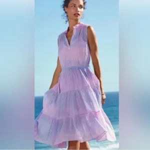 JOHNNY WAS X Amanda Bond Pink Pastel Maxi Boho Coastal Tie Dye Dress M/L