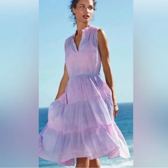 JOHNNY WAS X Amanda Bond Pink Pastel Maxi Boho Coastal Tie Dye Dress M/L