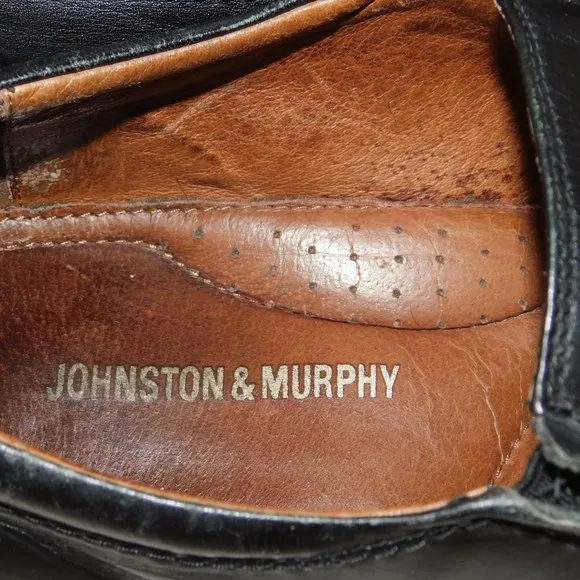 Johnston &amp; Murphy Black Slip On Leather Loafers Men's Size 11 1/2M Square Toe