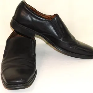 Johnston &amp; Murphy Black Slip On Leather Loafers Men's Size 11 1/2M Square Toe