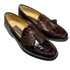 Johnston &amp; Murphy Brown Croc Embossed Leather Kiltie Tassel Loafers Mens Size 8