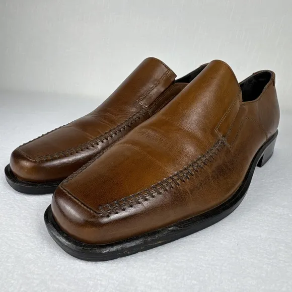 Johnston &amp; Murphy Mens Classic Loafers Brown Leather Slip On Shoes Size 10M
