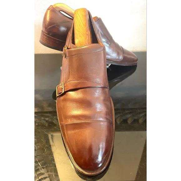 Johnston &amp; Murphy Nolen Double Monk Cap Toe Brown Leather Men’s Loafers Shoes 9M