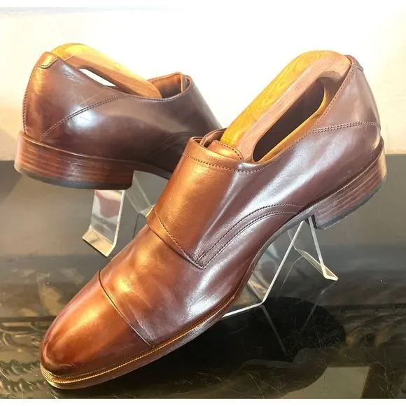 Johnston &amp; Murphy Nolen Double Monk Cap Toe Brown Leather Men’s Loafers Shoes 9M