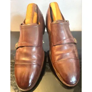 Johnston &amp; Murphy Nolen Double Monk Cap Toe Brown Leather Men’s Loafers Shoes 9M