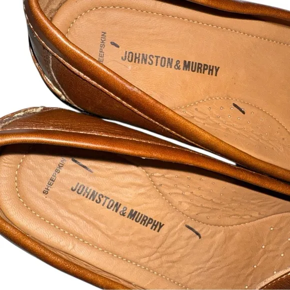 Johnston &amp; Murphy Sheepskin Horsebit Loafers Men’s 13M – Tan Leather Dress Shoes