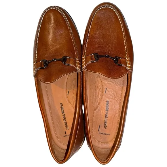 Johnston &amp; Murphy Sheepskin Horsebit Loafers Men’s 13M – Tan Leather Dress Shoes