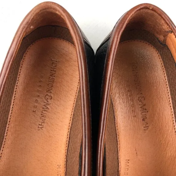 Johnston &amp; Murphy Size 9.5M Aragon Black Brown Deerskin Penny Loafers ITALY