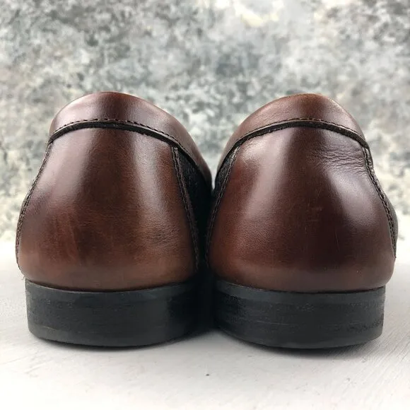 Johnston &amp; Murphy Size 9.5M Aragon Black Brown Deerskin Penny Loafers ITALY