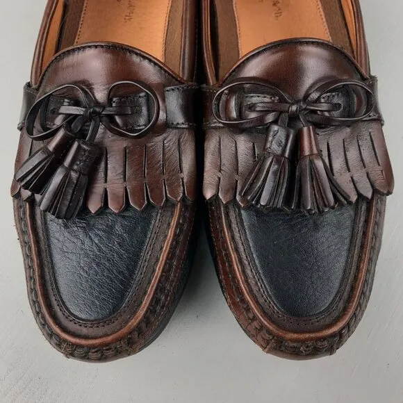 Johnston &amp; Murphy Size 9.5M Aragon Black Brown Deerskin Penny Loafers ITALY