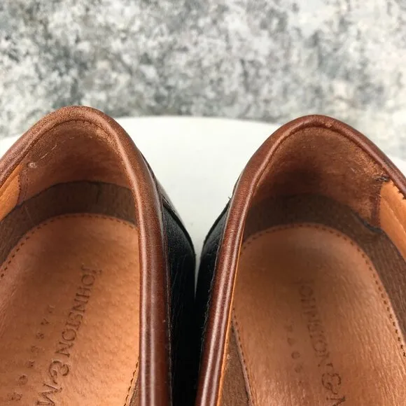Johnston &amp; Murphy Size 9.5M Aragon Black Brown Deerskin Penny Loafers ITALY