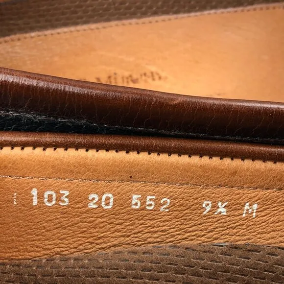 Johnston &amp; Murphy Size 9.5M Aragon Black Brown Deerskin Penny Loafers ITALY