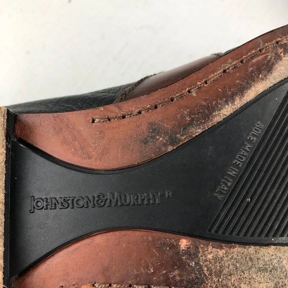 Johnston &amp; Murphy Size 9.5M Aragon Black Brown Deerskin Penny Loafers ITALY