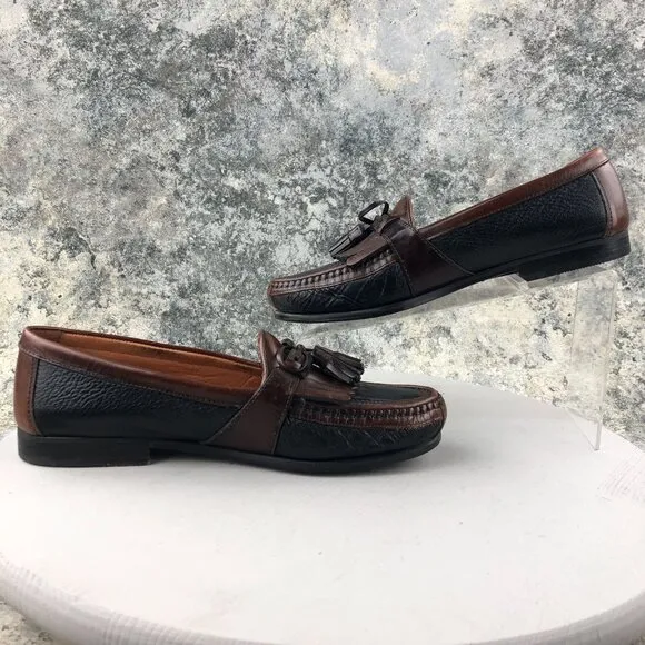 Johnston &amp; Murphy Size 9.5M Aragon Black Brown Deerskin Penny Loafers ITALY