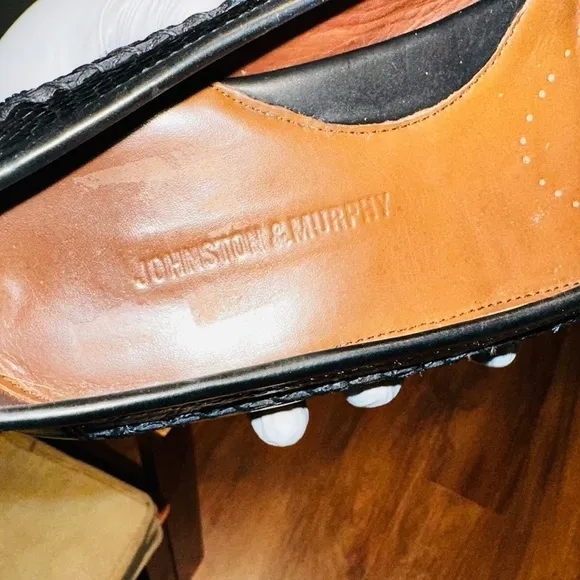 Johnston Murphy Croc-Embossed Black Loafers.