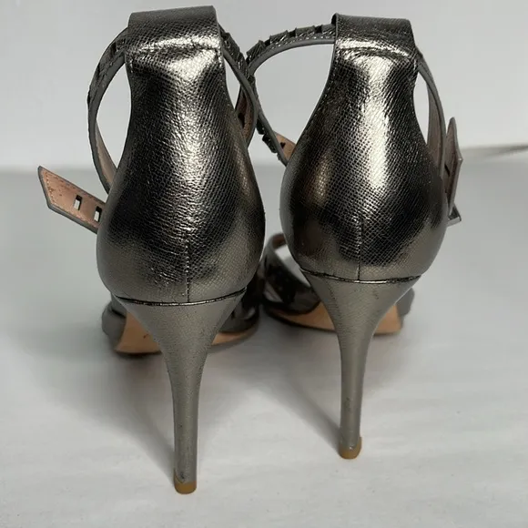 Joie Airlie Gunmetal Ankle Strap Cutout Heels Leather Sandals Size