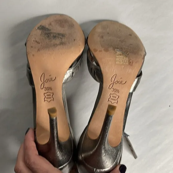Joie Airlie Gunmetal Ankle Strap Cutout Heels Leather Sandals Size