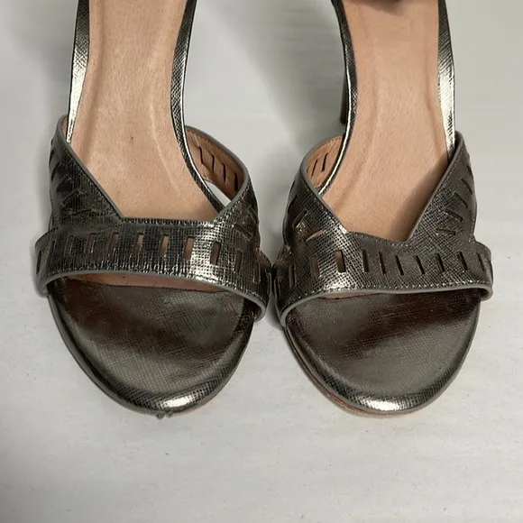 Joie Airlie Gunmetal Ankle Strap Cutout Heels Leather Sandals Size