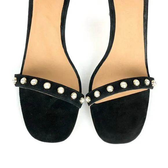 Joie Alana Pearl Studded Ankle Strap Heeled Sandals Black Size 9