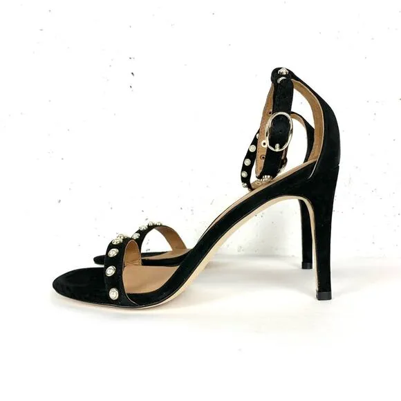 Joie Alana Pearl Studded Ankle Strap Heeled Sandals Black Size 9