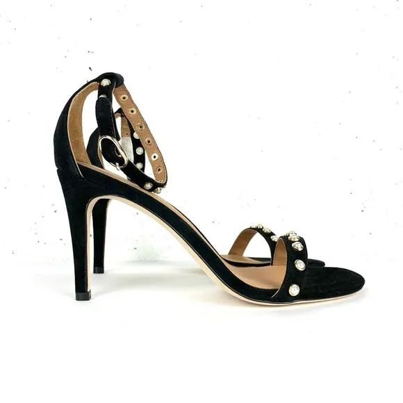 Joie Alana Pearl Studded Ankle Strap Heeled Sandals Black Size 9