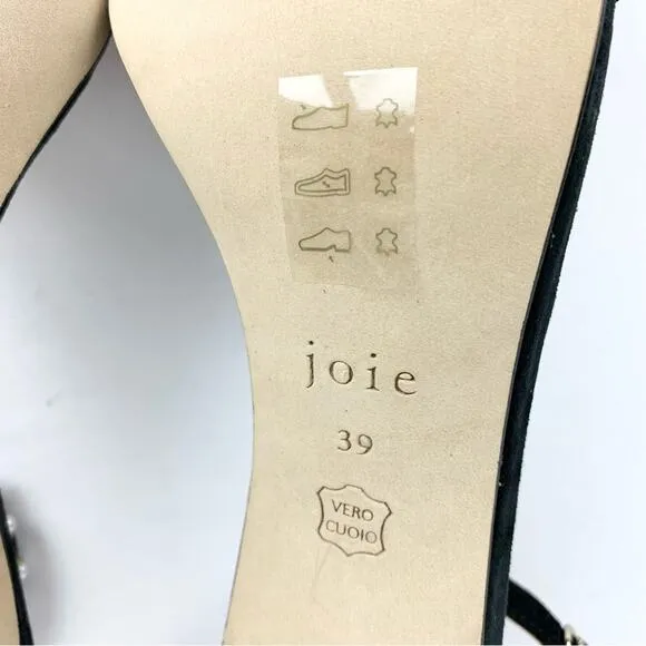 Joie Alana Pearl Studded Ankle Strap Heeled Sandals Black Size 9