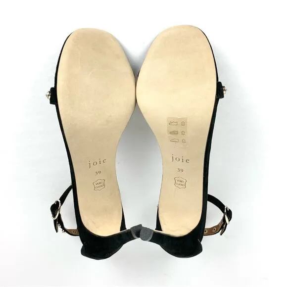 Joie Alana Pearl Studded Ankle Strap Heeled Sandals Black Size 9
