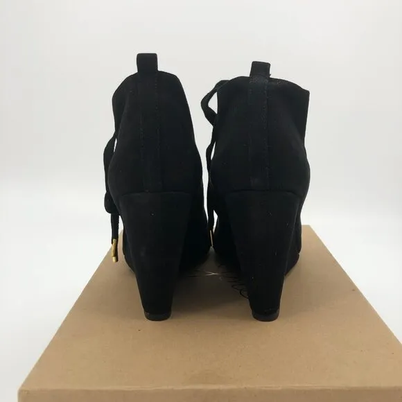 Joie Black &amp; Gold Lace-Up Heeled Boots | Versatile for All Seasons