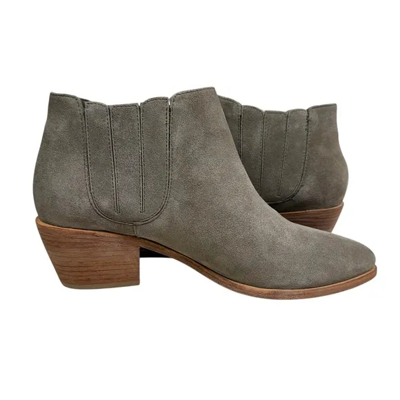 Joie Women Suede Ankle Boots Western Style Stacked Block Heel Taupe Pull On 39.5