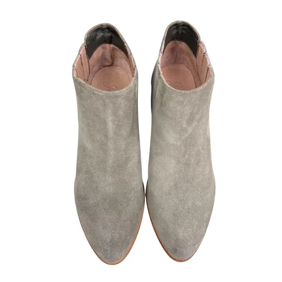 Joie Women Suede Ankle Boots Western Style Stacked Block Heel Taupe Pull On 39.5