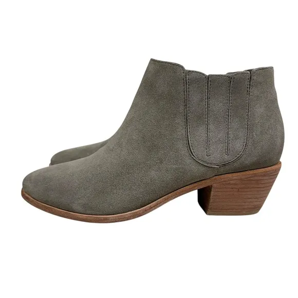 Joie Women Suede Ankle Boots Western Style Stacked Block Heel Taupe Pull On 39.5