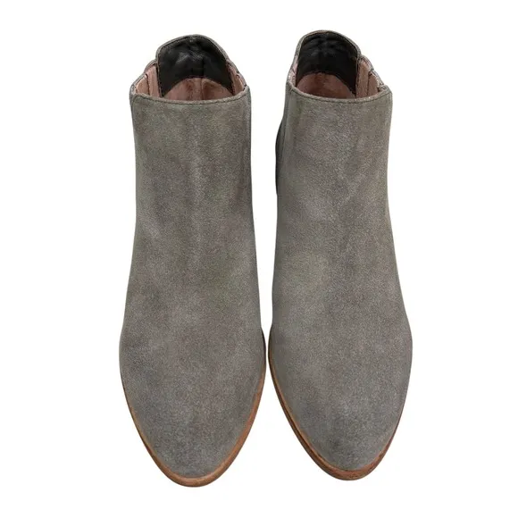 Joie Women Suede Ankle Boots Western Style Stacked Block Heel Taupe Pull On 39.5