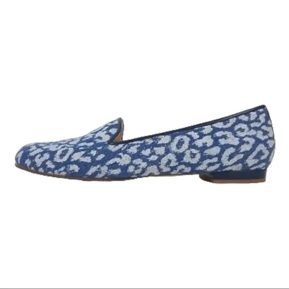 Jon Josef | Gatsby Blue Leopard Denim Round Toe Slip On Loafers Shoes | 6 M