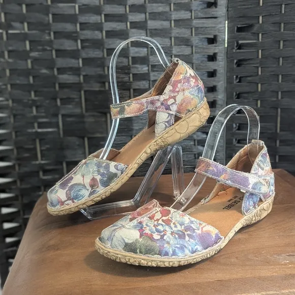 Josef Seibel Espadrilles Floral Pastel Comfy Strap Sandals Excellent Used Cond 9