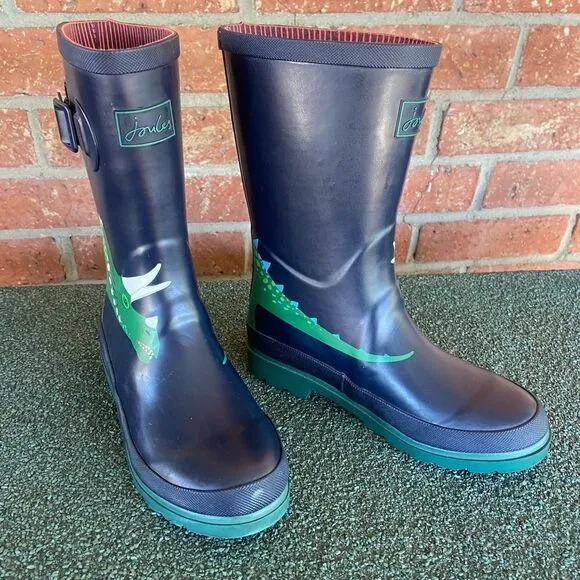 Joules Boys Rain Boots Blue Green Dinosaur
