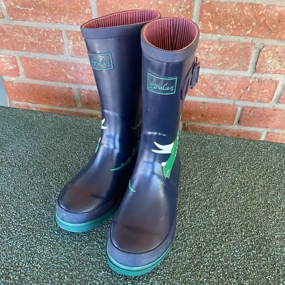 Joules Boys Rain Boots Blue Green Dinosaur