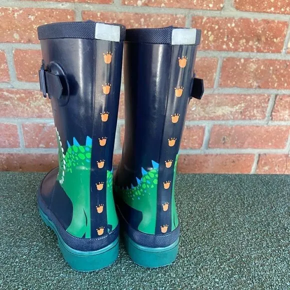 Joules Boys Rain Boots Blue Green Dinosaur