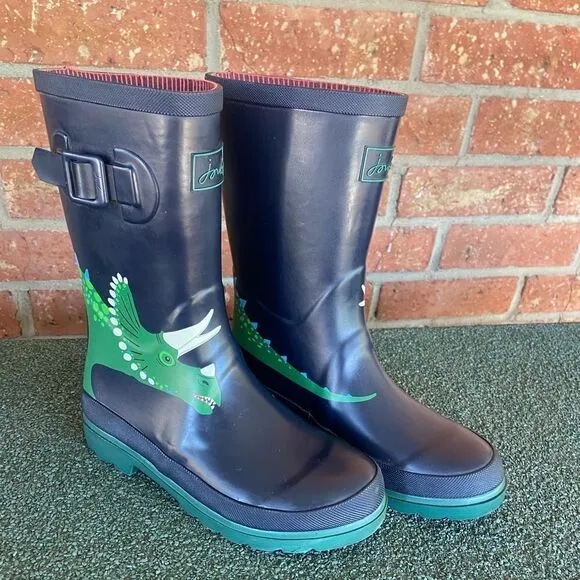 Joules Boys Rain Boots Blue Green Dinosaur