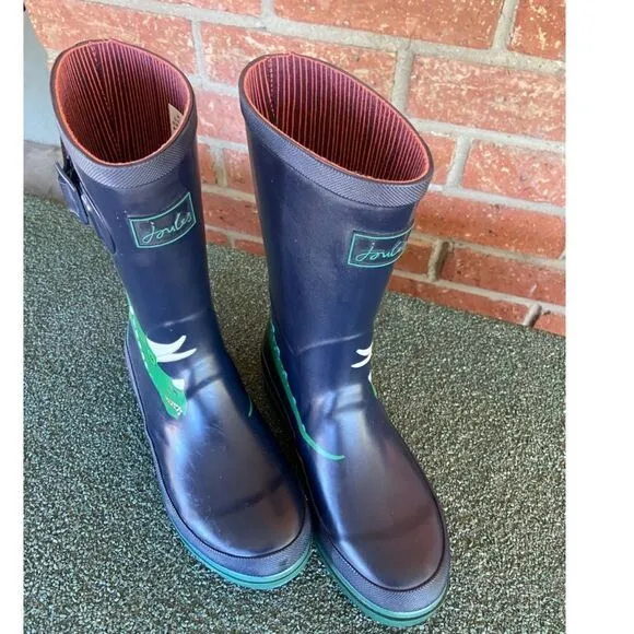 Joules Boys Rain Boots Blue Green Dinosaur