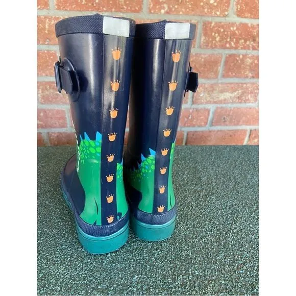 Joules Boys Rain Boots Blue Green Dinosaur