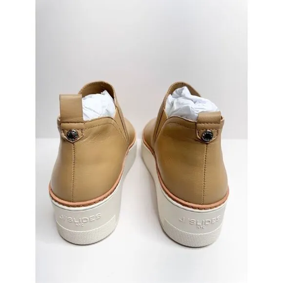 J/Slides Leather Booties Womens Size 7.5 Tan Pull On Ankle Boots NEW